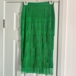 Micas Vibrant Green Fringe Midi Skirt
